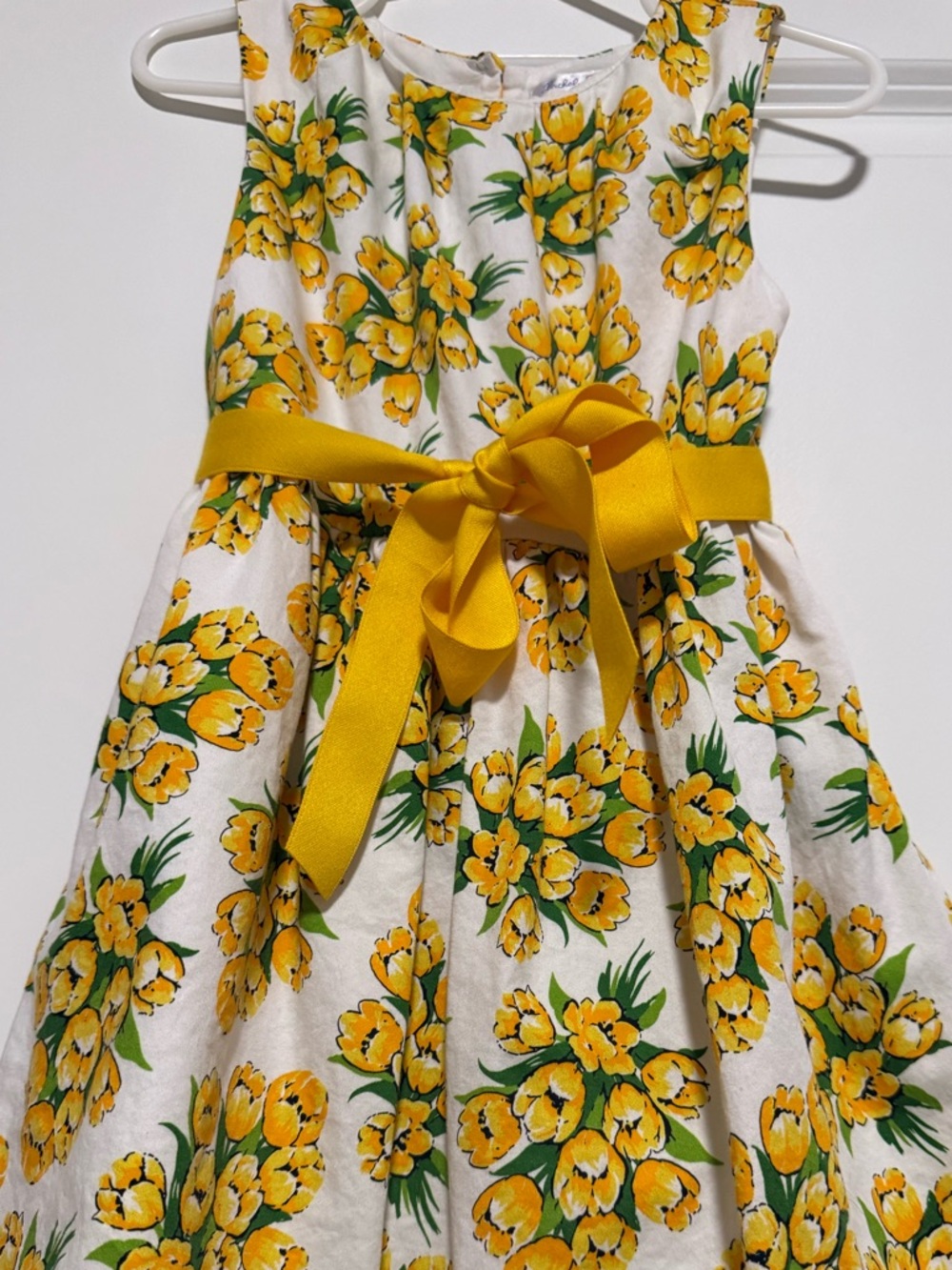 Rachel Riley White Dress with Yellow Floral Print and Satin Sash